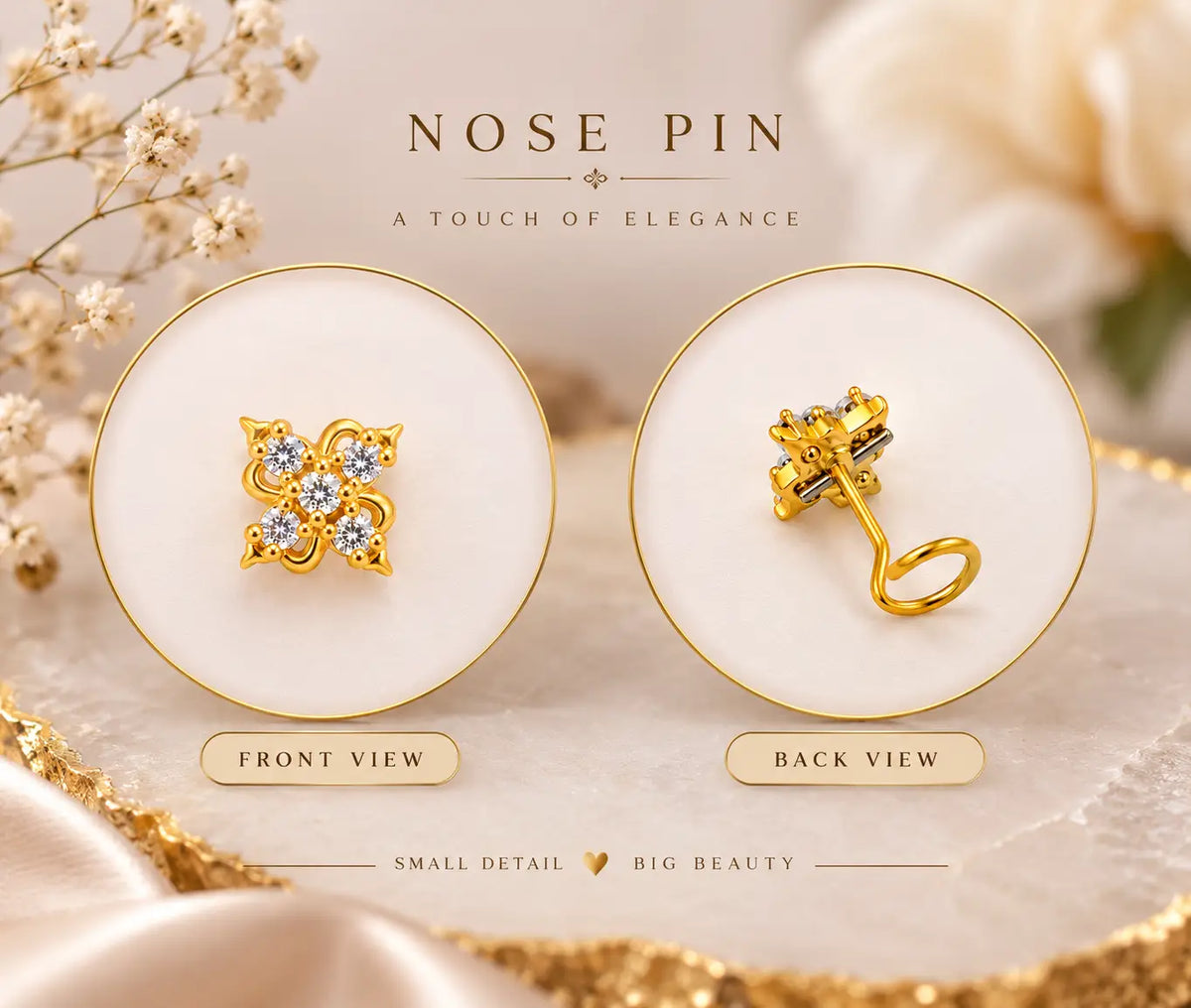 AVIRRA Gold Filled Floral Crystal Wired Nose Pin