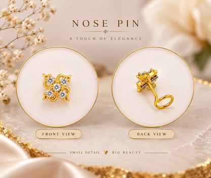 AVIRRA Gold Filled Floral Crystal Wired Nose Pin