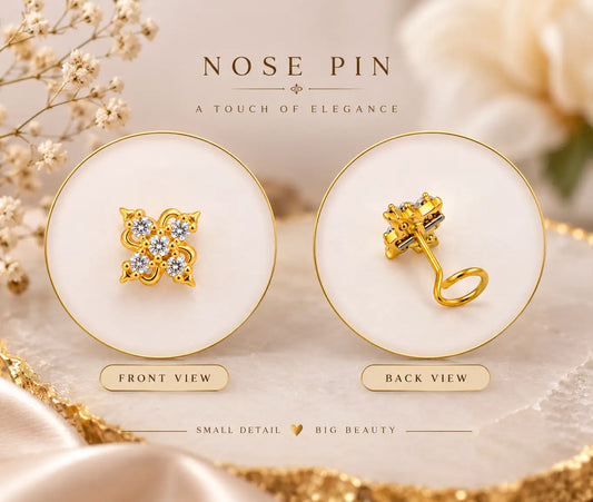 AVIRRA Gold Filled Floral Crystal Wired Nose Pin