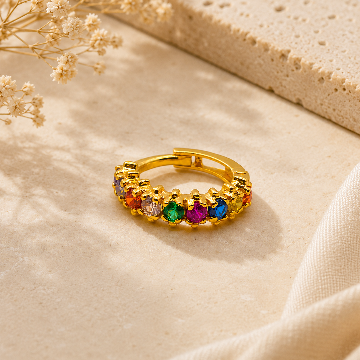 AVIRRA Gold Filled Multi-Color Crystal Half Hoop Nose Ring