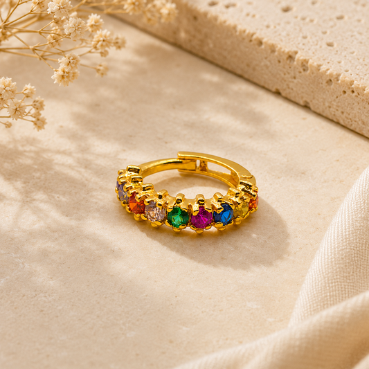 AVIRRA Gold Filled Multi-Color Crystal Half Hoop Nose Ring