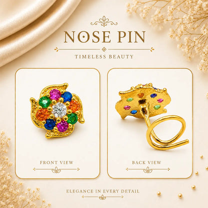 AVIRRA Gold Filled Multicolor Floral Crystal Wired Nose Pin