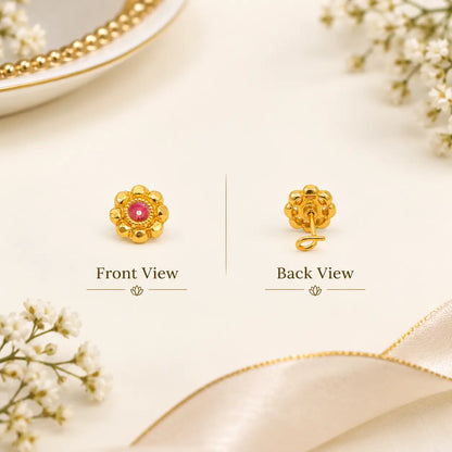 AVIRRA Gold Filled Ruby Floral Wired Nose Pin