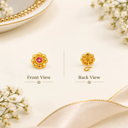AVIRRA Gold Filled Ruby Floral Wired Nose Pin
