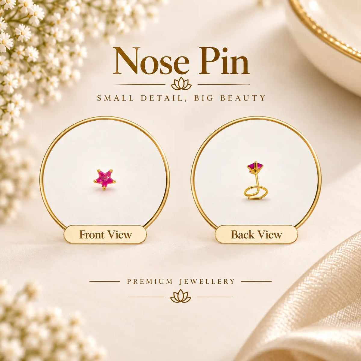 AVIRRA Gold Filled Pink Star Wired Nose Pin