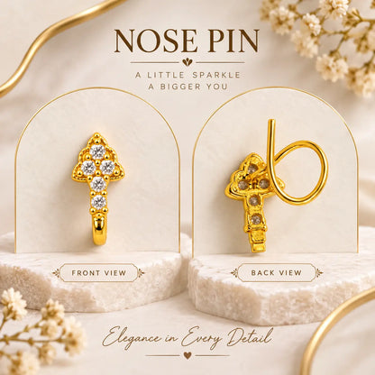 AVIRRA Gold Filled Floral Crystal Long Wired Nose Pin