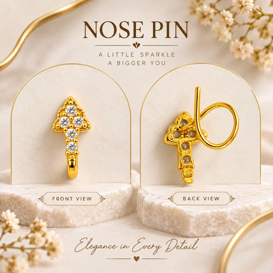 AVIRRA Gold Filled Floral Crystal Long Wired Nose Pin