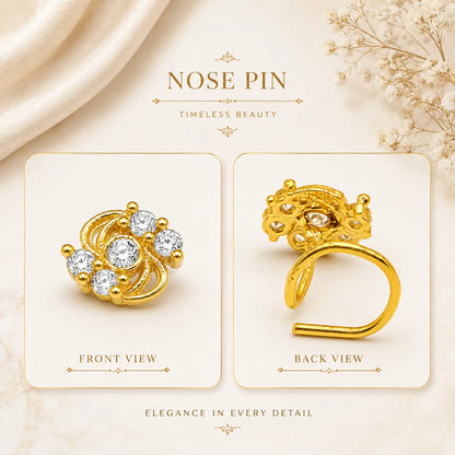 AVIRRA Gold Filled Floral Crystal Wired  Nose Pin