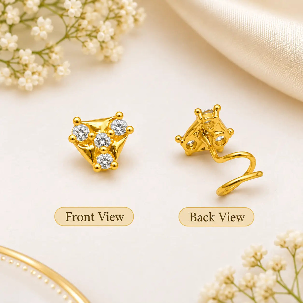 AVIRRA Gold Filled Triangle Triple Crystal Nose Pin