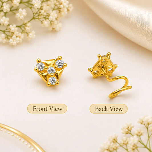 AVIRRA Gold Filled Triangle Triple Crystal Nose Pin