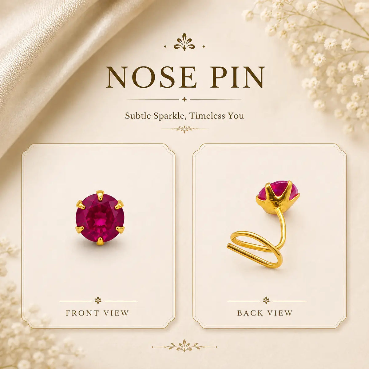 AVIRRA Gold Filled Ruby Red Crystal Wired Nose Pin