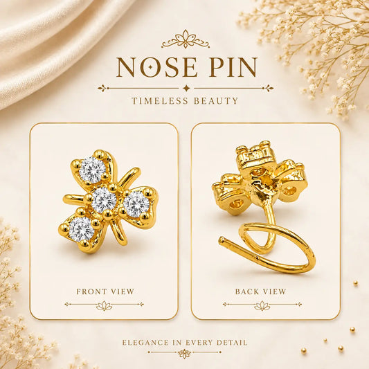 AVIRRA Gold Filled Four Leaf Clover Crystal Wired Nose Pin