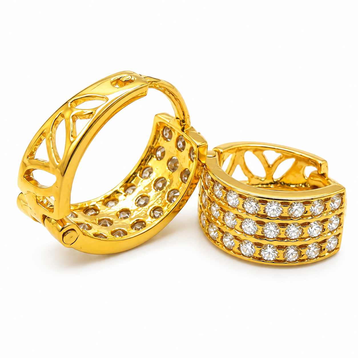 AVIRRA Gold Filled Multi-Row Diamond style Huggie Earrings