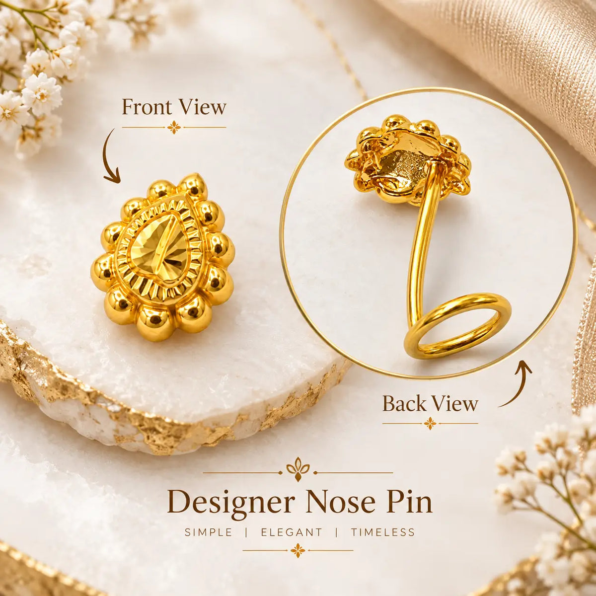 AVIRRA Gold Filled Paisley Floral Wired Nose Pin