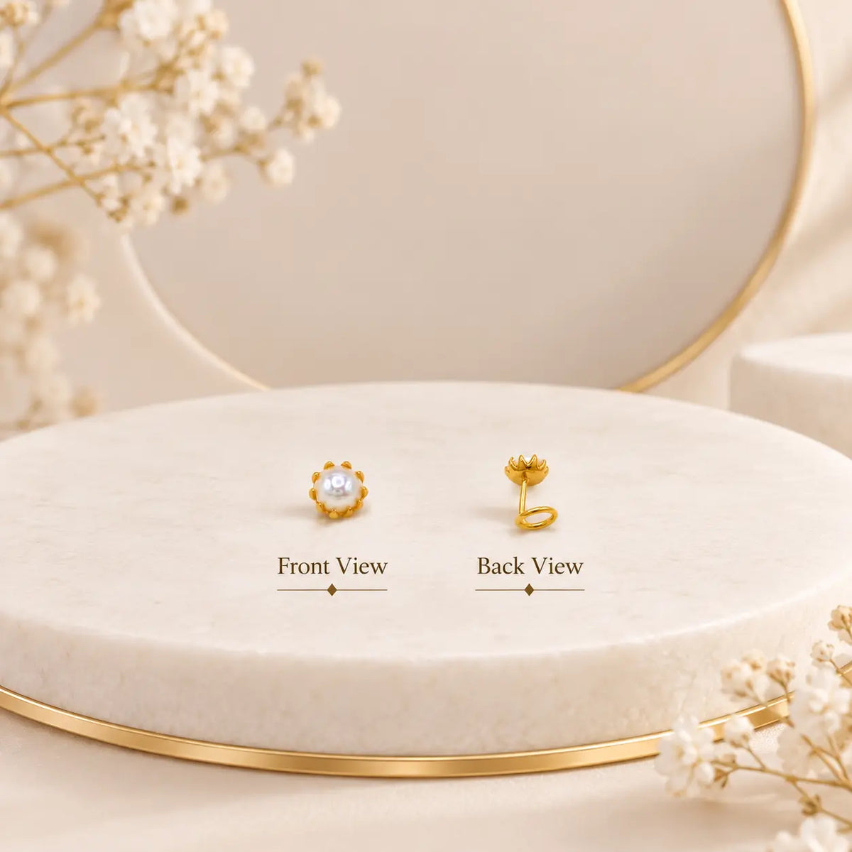 AVIRRA Gold Filled Pearl Floral Nose Pin