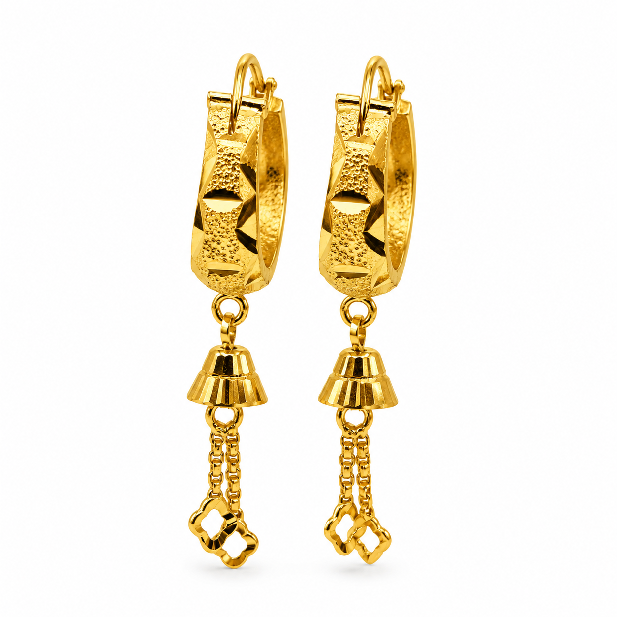 AVIRRA Gold Filled Textured Hoop Tassel Earrings