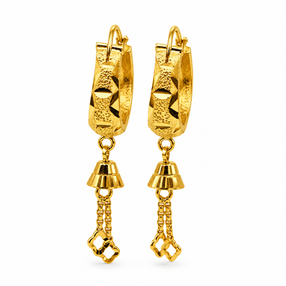 AVIRRA Gold Filled Textured Hoop Tassel Earrings