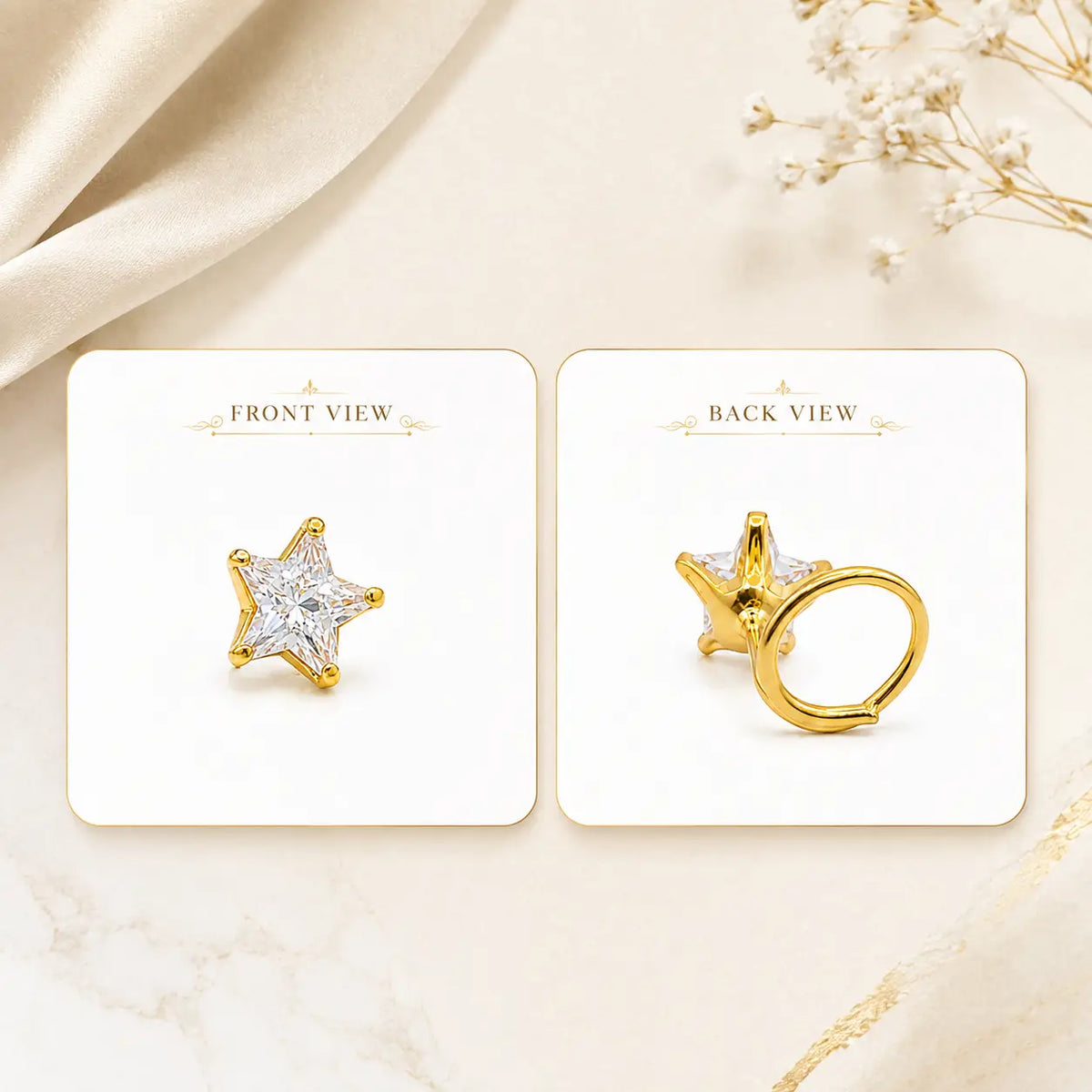 AVIRRA Gold Filled Star Crystal Wired Nose Pin