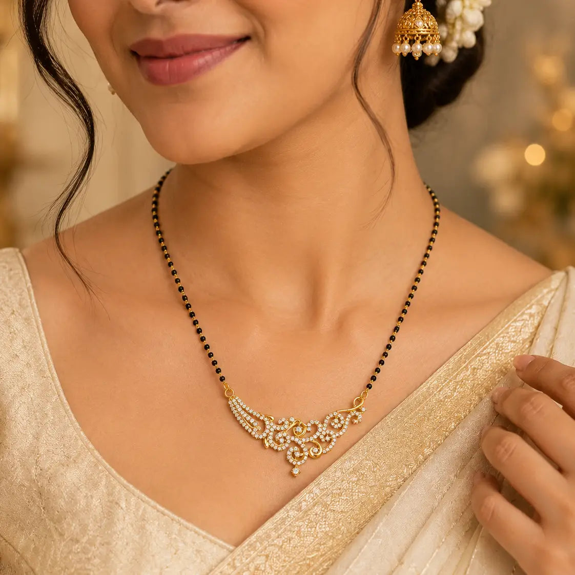 AVIRRA Elegant Gold Filled Floral CZ Mangalsutra Necklace