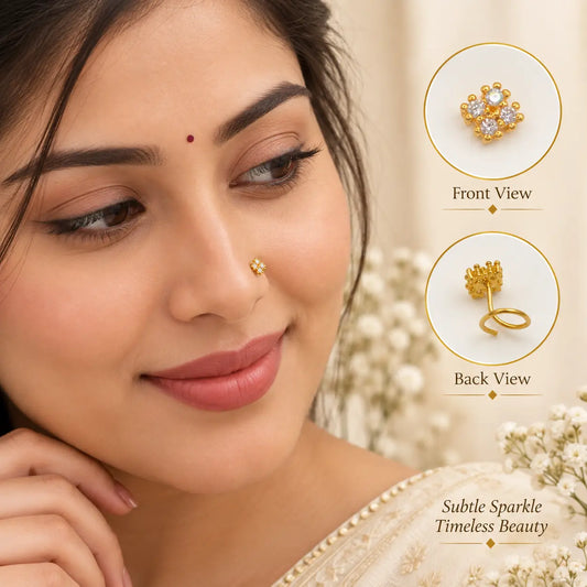AVIRRA Gold Filled Floral Crystal Cluster Nose Pin