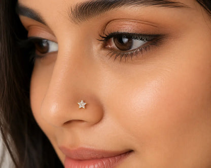 AVIRRA Gold Filled Star Crystal Wired Nose Pin