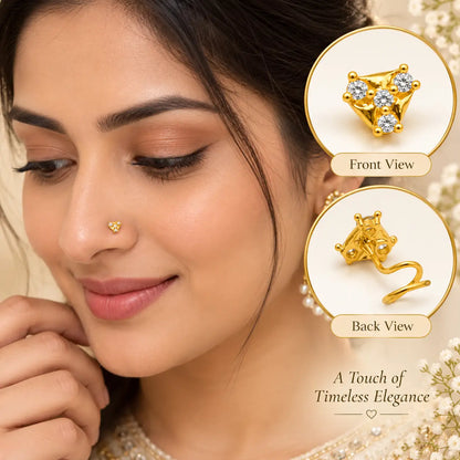 AVIRRA Gold Filled Triangle Triple Crystal Nose Pin