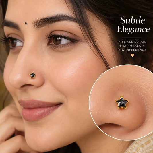 AVIRRA Gold Filled Black Star Crystal Wired Nose Pin