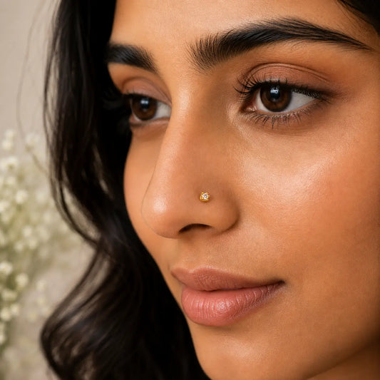 AVIRRA Gold Filled Classic Solitaire Crystal Wired Nose Pin