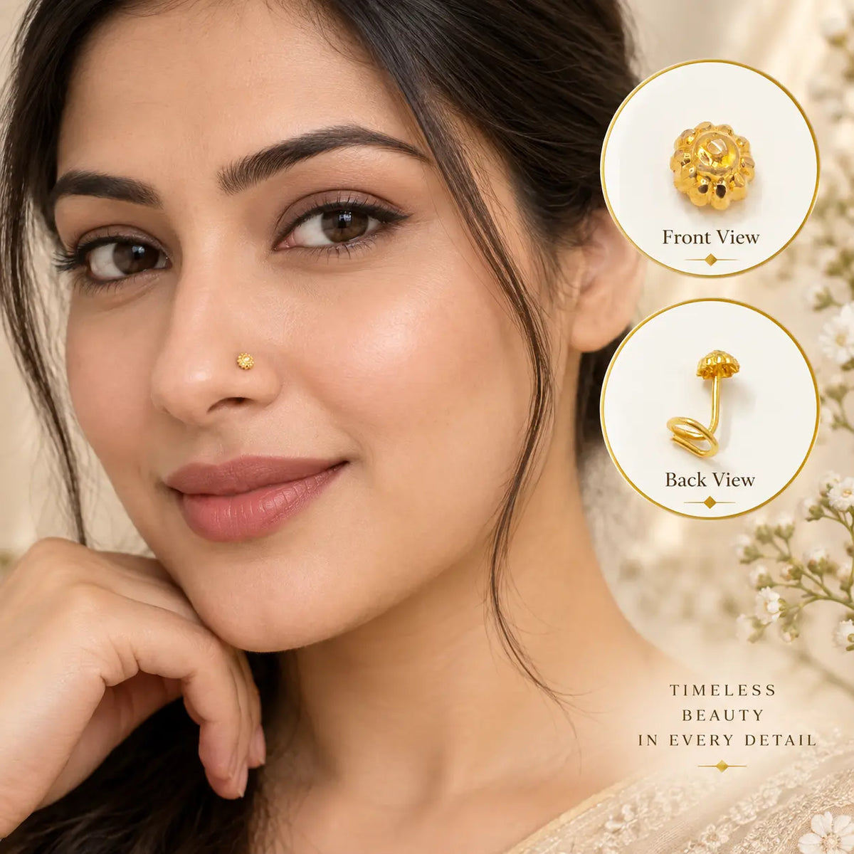 AVIRRA Gold Filled Floral Beaded Nose Pin