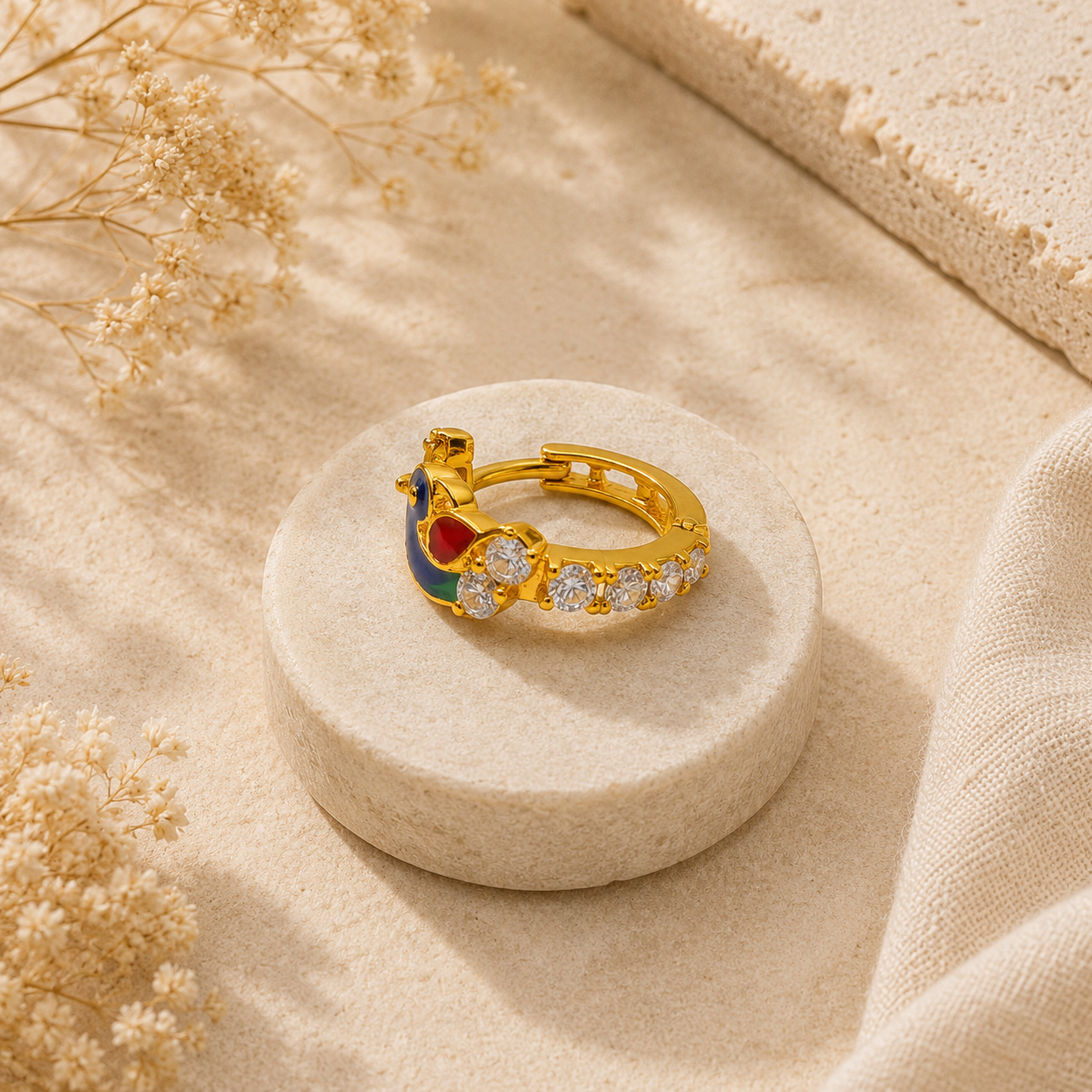 AVIRRA Gold Filled Peacock Crystal Hoop Nose Ring