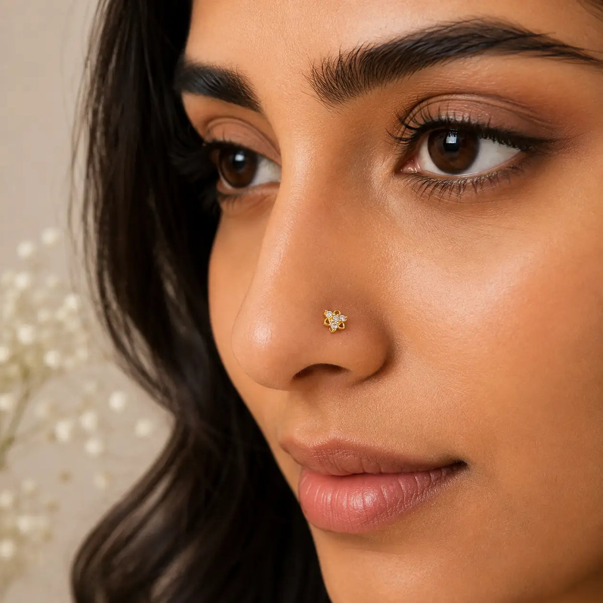 AVIRRA Gold Filled Floral Crystal Wired Nose Pin