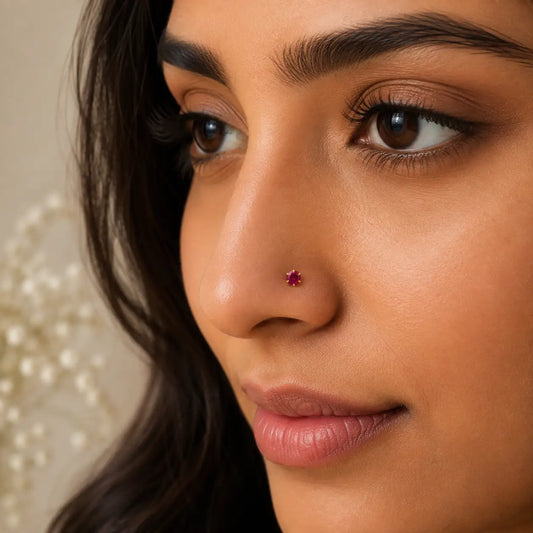 AVIRRA Gold Filled Ruby Red Crystal Wired Nose Pin