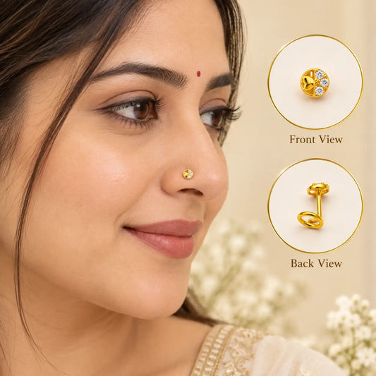 AVIRRA Gold Filled Triple Crystal Ball  Wired Nose Pin