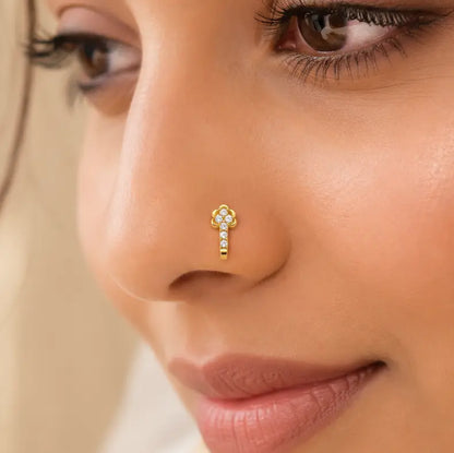AVIRRA Gold Filled Floral Crystal Long Wired Nose Ring