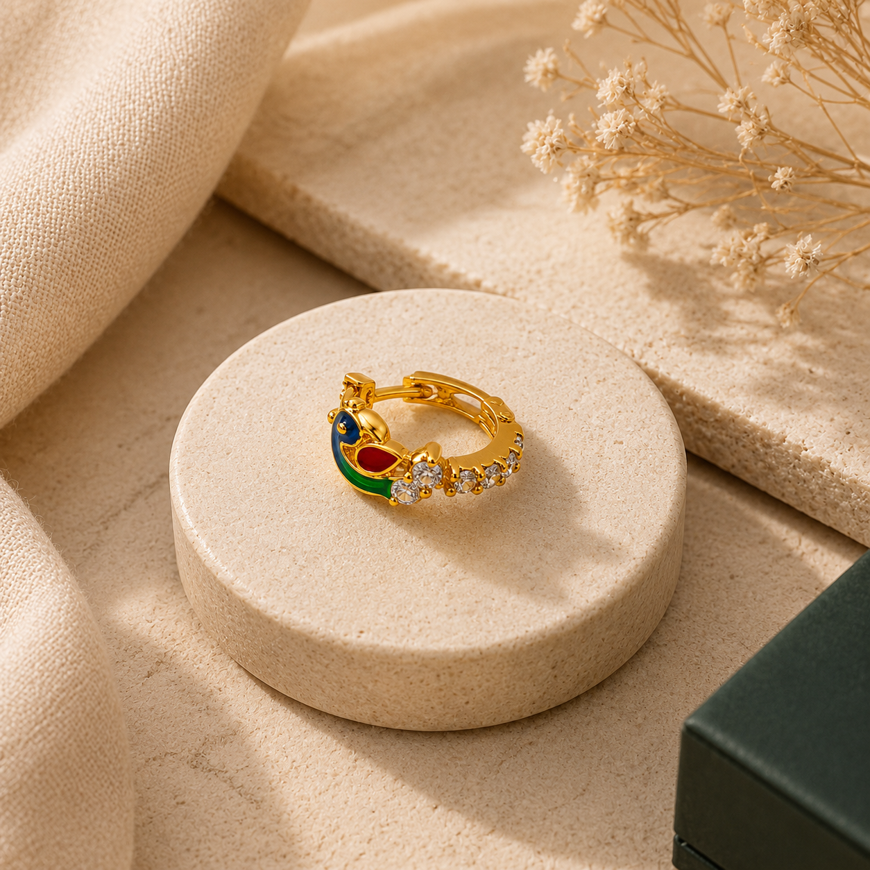 AVIRRA Gold Filled Peacock Crystal Hoop Nose Ring