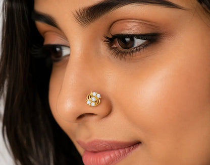 AVIRRA Gold Filled Floral Crystal Wired  Nose Pin