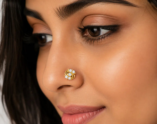 AVIRRA Gold Filled Floral Crystal Wired  Nose Pin