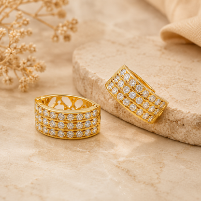 AVIRRA Gold Filled Multi-Row Diamond style Huggie Earrings