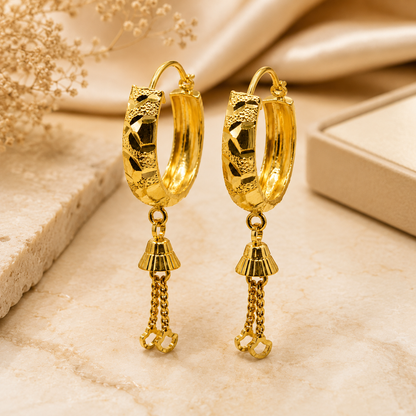 AVIRRA Gold Filled Textured Hoop Tassel Earrings
