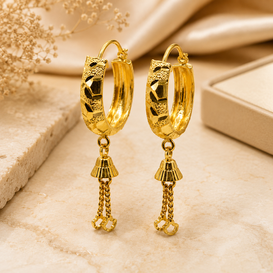 AVIRRA Gold Filled Textured Hoop Tassel Earrings