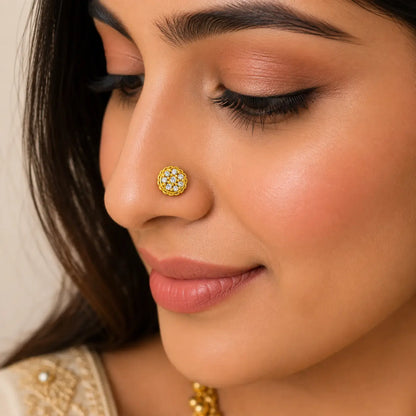 AVIRRA Gold Filled Floral Crystal Statement Wired Nose Pin