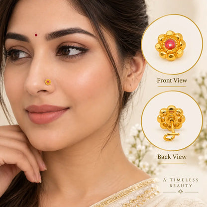 AVIRRA Gold Filled Ruby Floral Wired Nose Pin