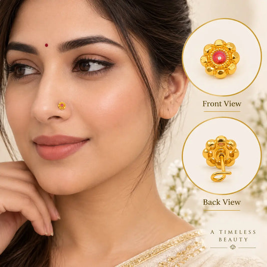 AVIRRA Gold Filled Ruby Floral Wired Nose Pin