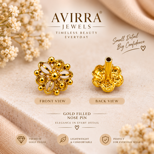 AVIRRA Gold Filled Floral Swirl  Stud Nose Pin