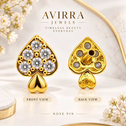 AVIRRA Gold Filled Sparkling Heart-Spade Stud Nose Pin