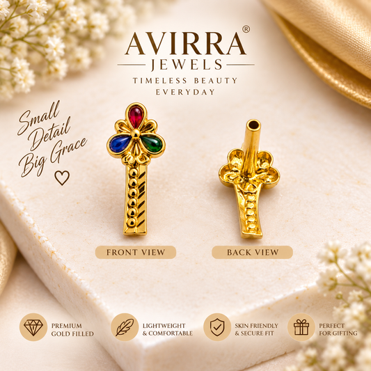 AVIRRA Gold Filled Multicolor Floral Designer  Stud Nose Pin