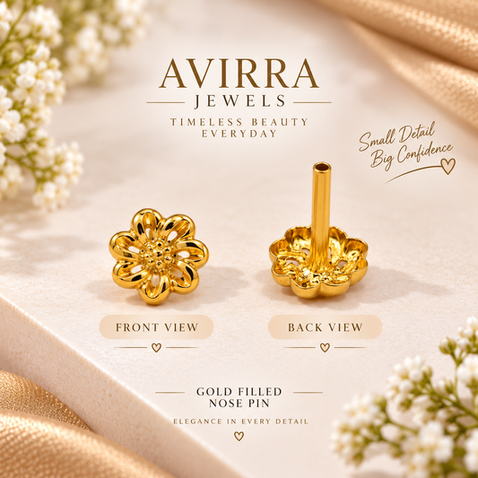AVIRRA Gold Filled Ruby Floral  Stud  Nose Pin