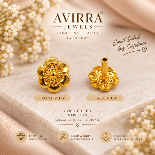 AVIRRA Gold Filled Floral Elegance  Stud Nose Pin