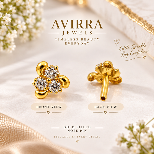 AVIRRA Gold Filled Triple Stone Floral  Stud Nose Pin