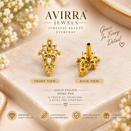 AVIRRA Gold Filled Floral Crystal Drop  Stud Nose Pin